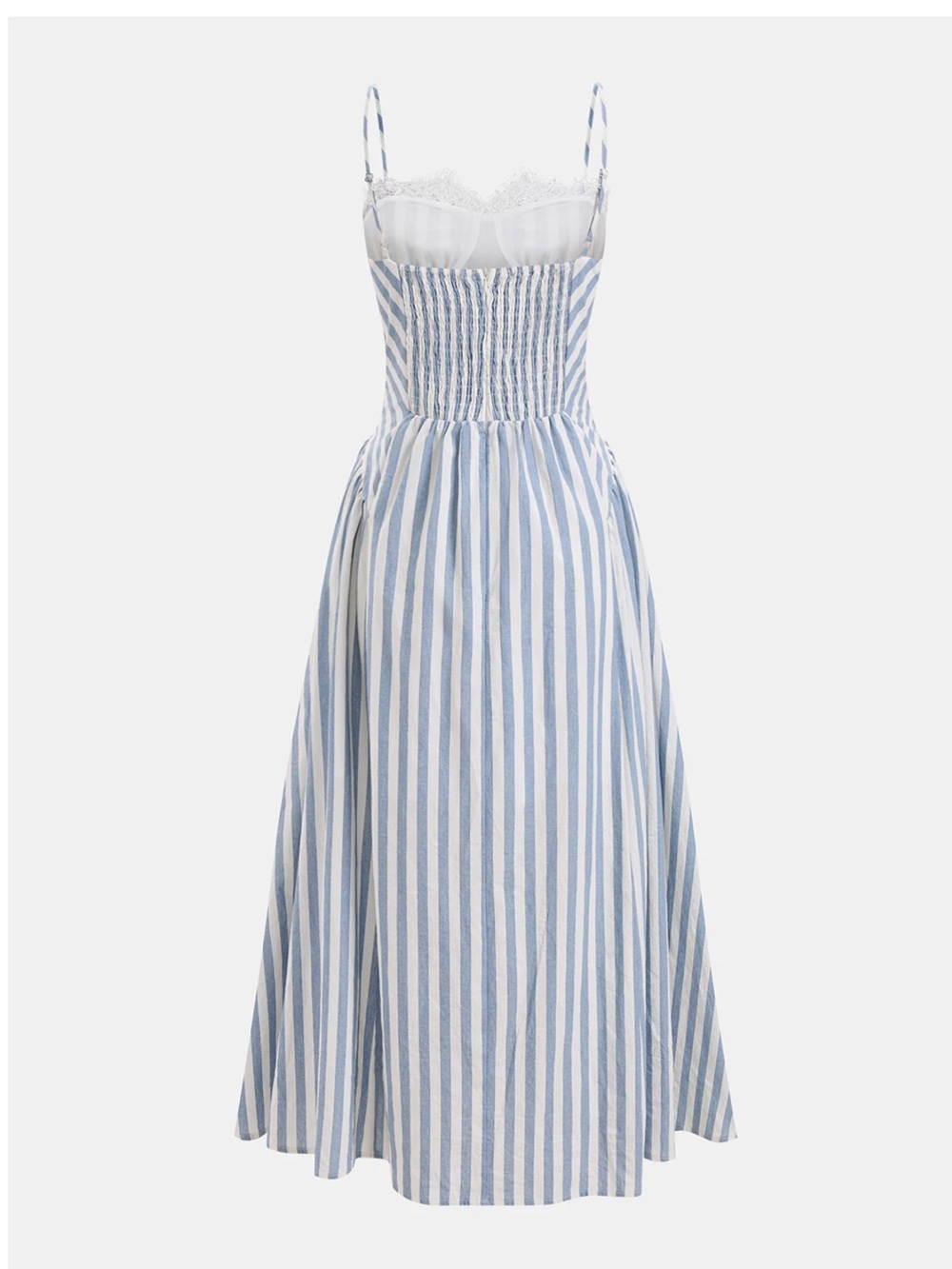 Commense Blue Striped Cotton Lace Trim Maxi Dress XS | European Summer Dress - Picture 5 of 7